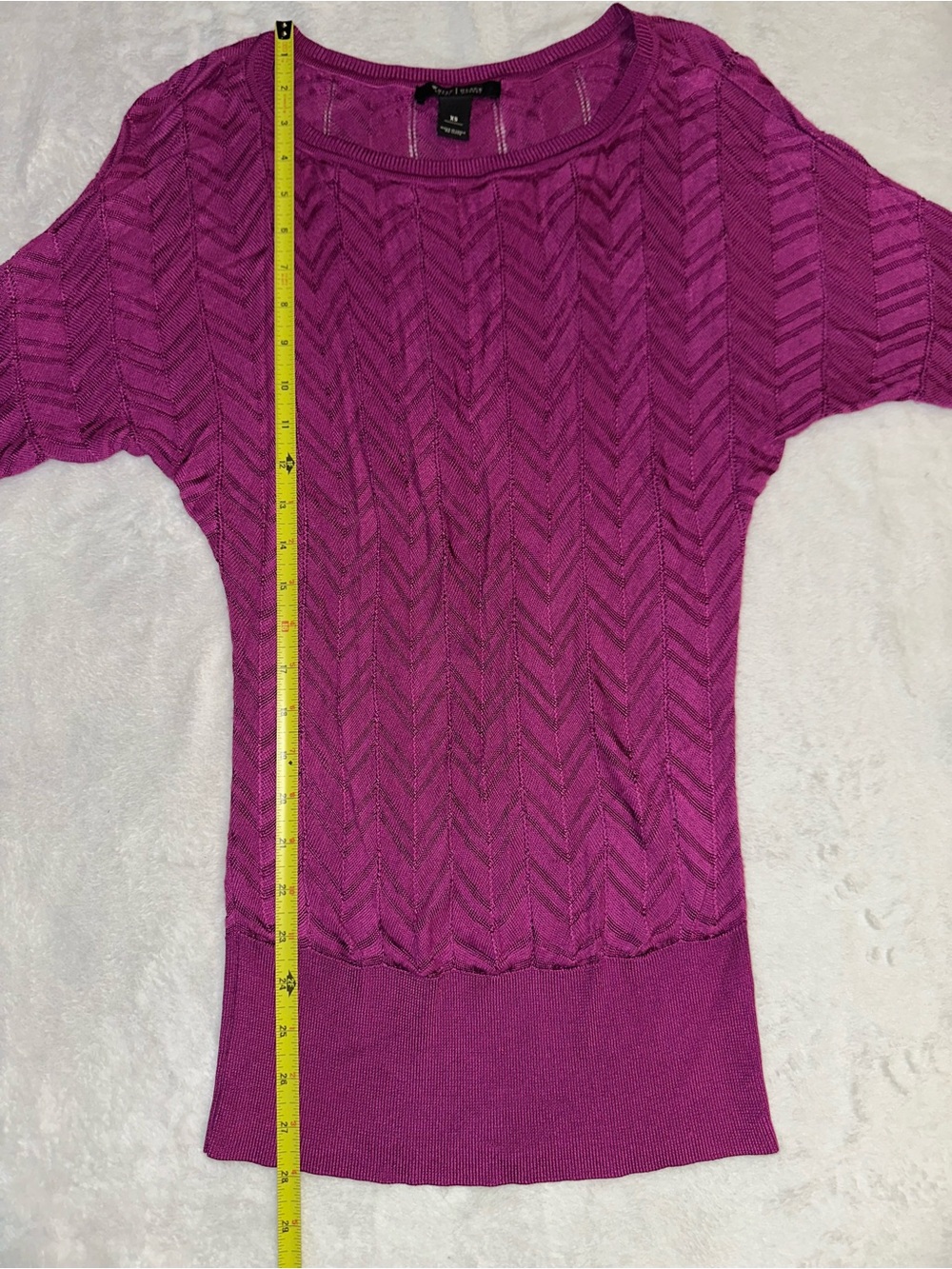 White House Black Market Chevron Knit Top in Magenta Size XS 3/4 Dolman Sleeves - Picture 11 of 13